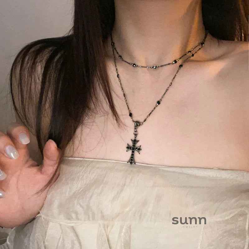 Therese Edgy Cross Layered Necklace