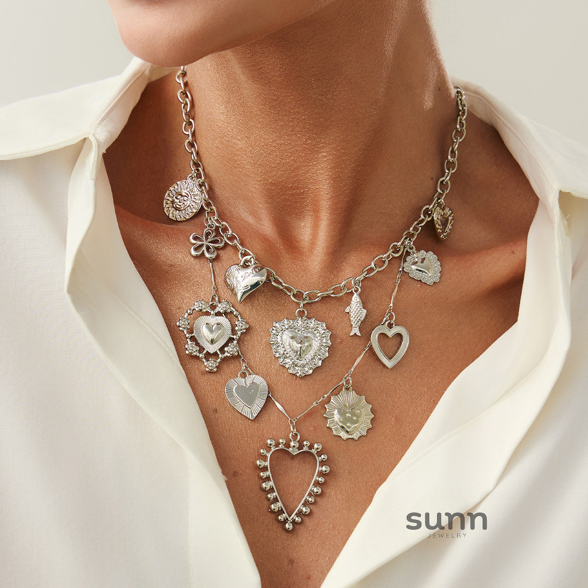 Toby Layered Heart Bloom Necklace [LOX01MWW]