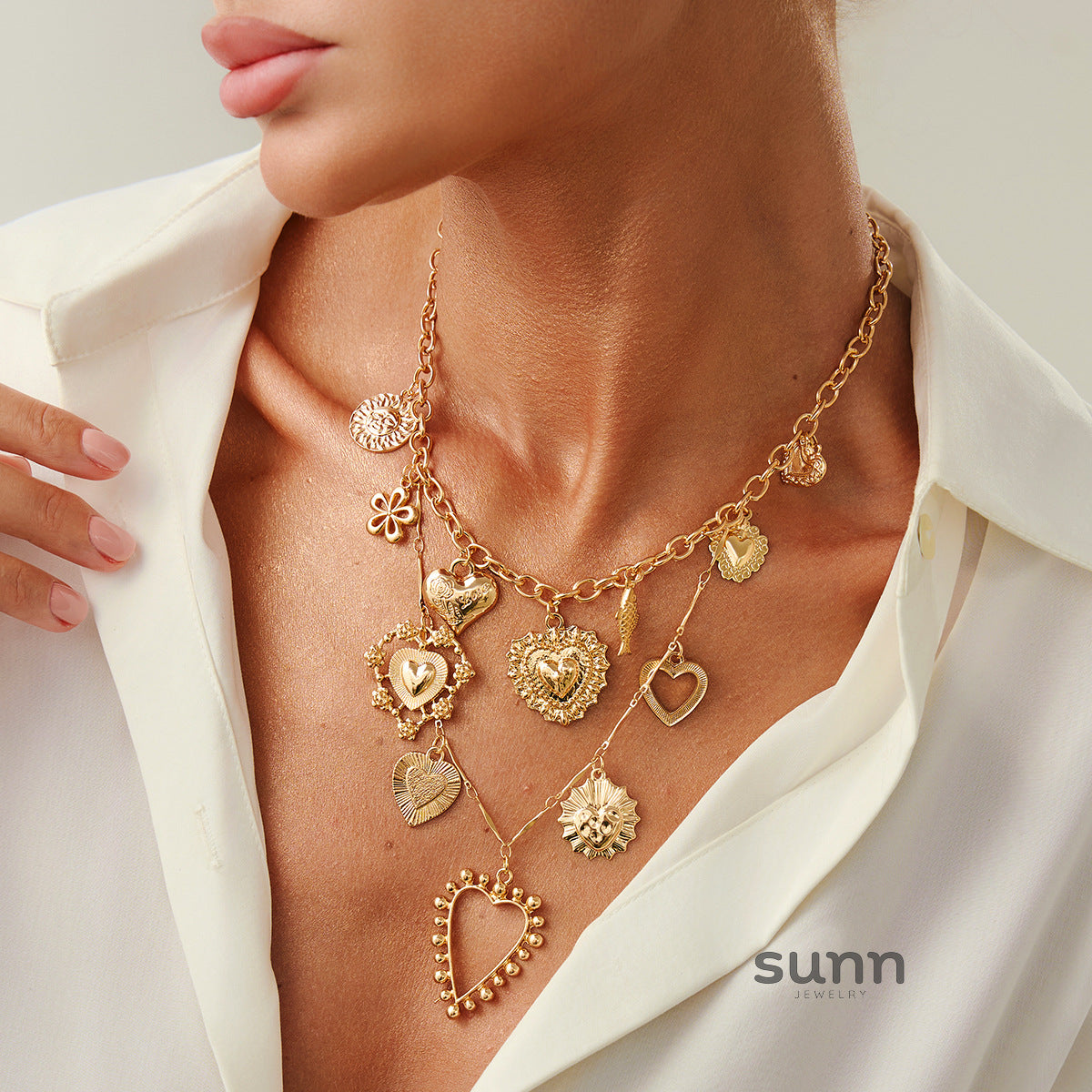 Toby Layered Heart Bloom Necklace [Z8QA6RDS]