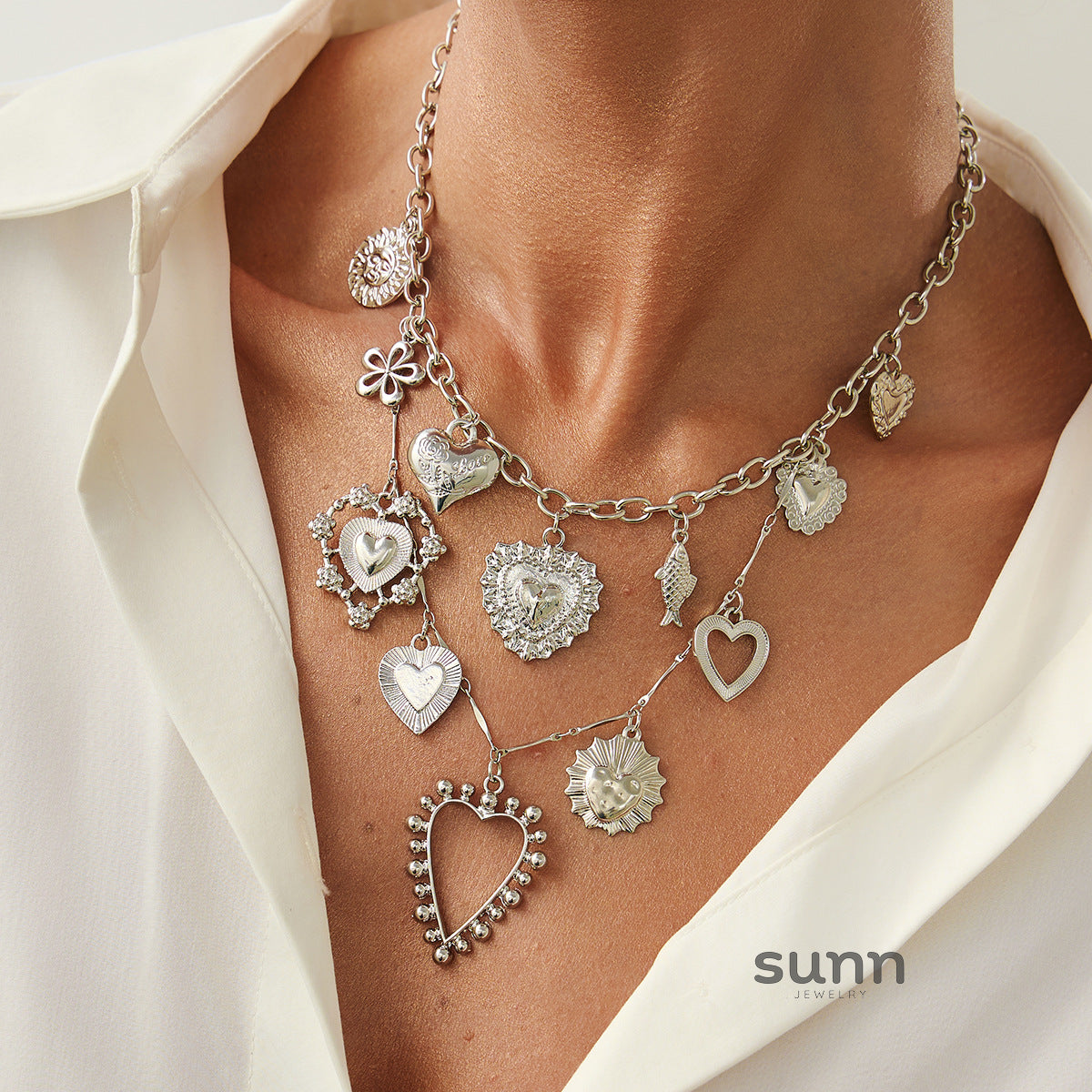 Toby Layered Heart Bloom Necklace [P41LXZWM]