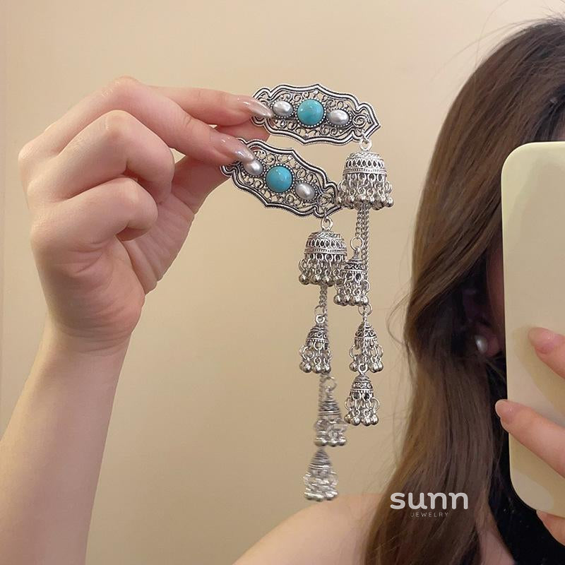 Triniti Turquoise Tassel Hairpin [TNK1QPEI]