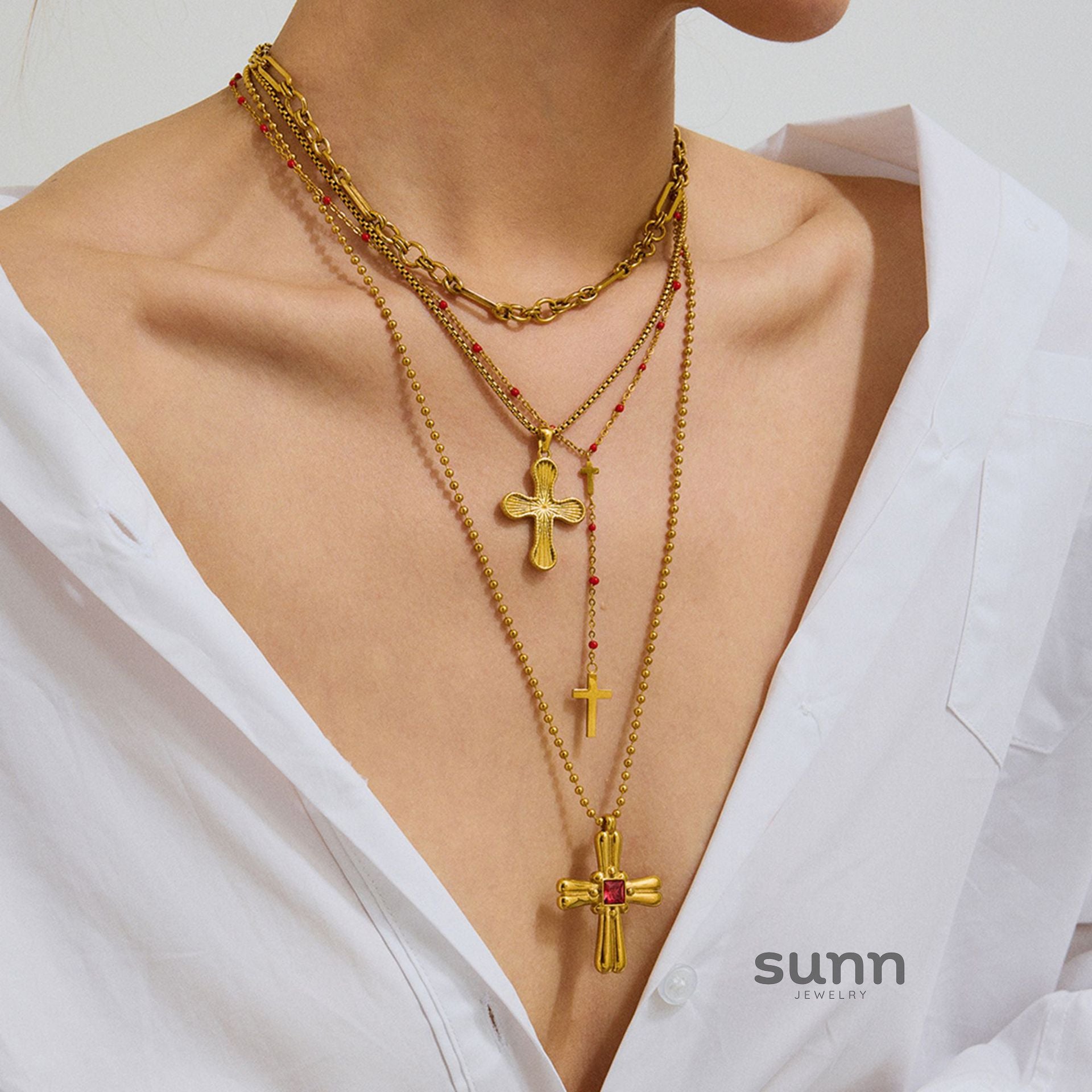Tula Stainless Cross Necklace [650D66XZ]