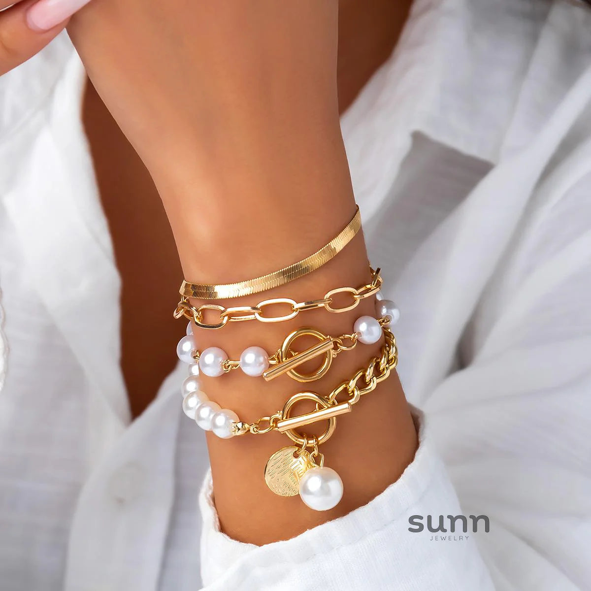 Tylah Layered Pearl Bracelet Set