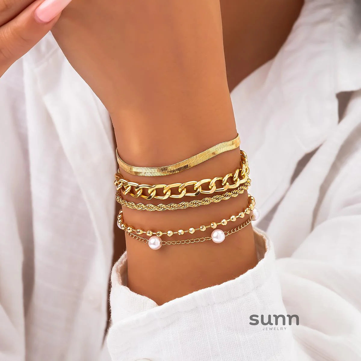 Tylah Layered Pearl Bracelet Set