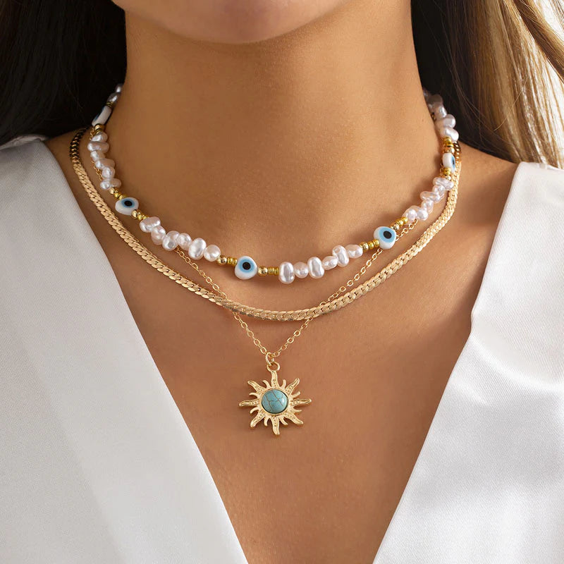 Tyleah Layered Pearl Necklace Set
