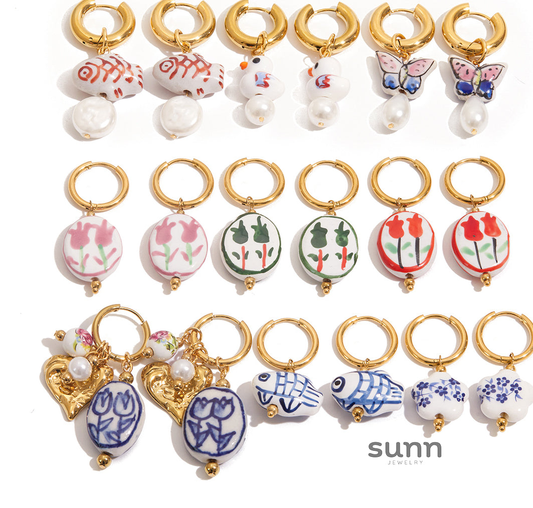 Valencia Ceramic Pearl Drop Earrings [AC7L75X3]