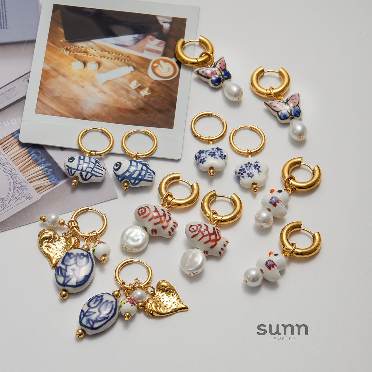 Valencia Ceramic Pearl Drop Earrings [XI288P1C]