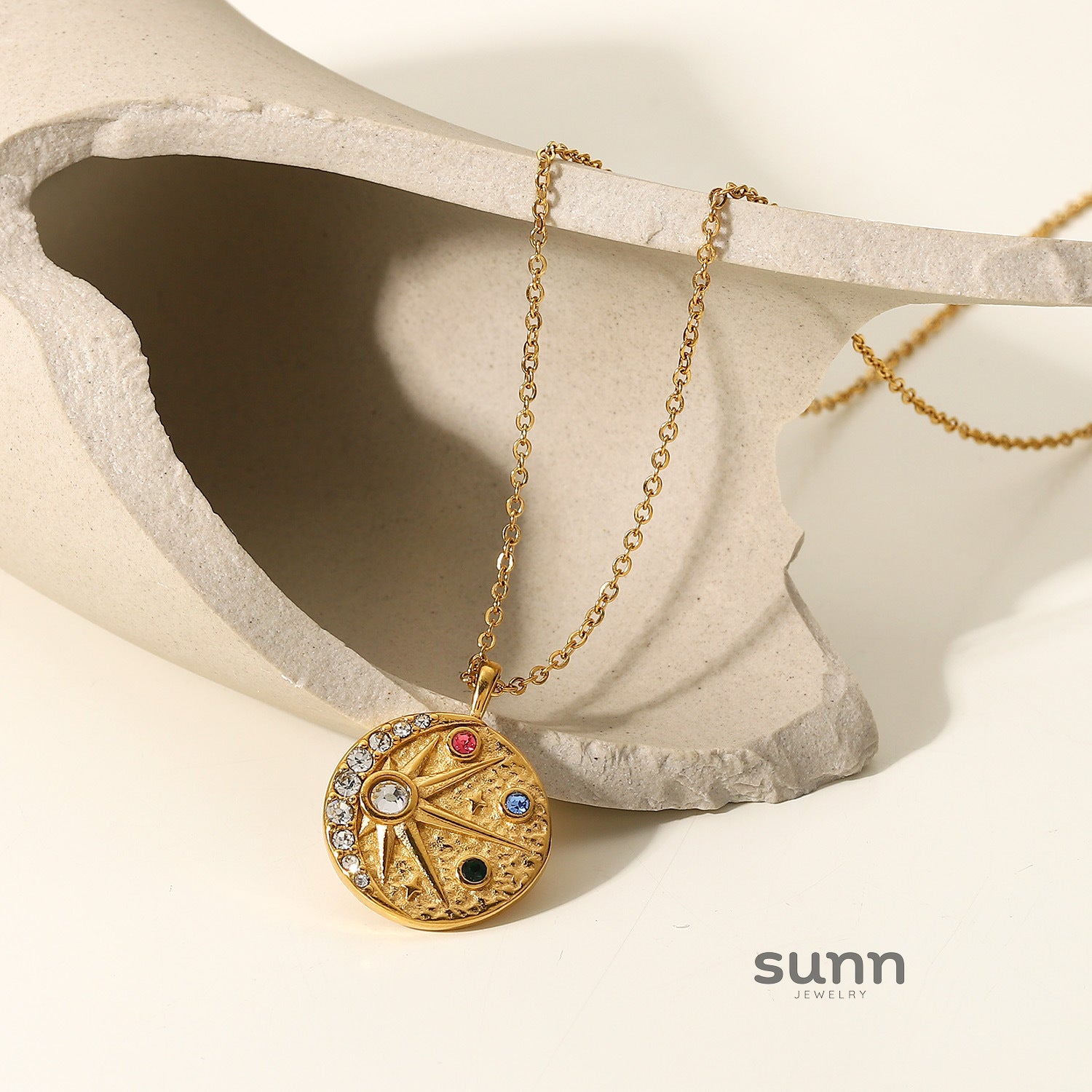 Valeria Celestial Sun Moon Necklace [4C3E3STX]