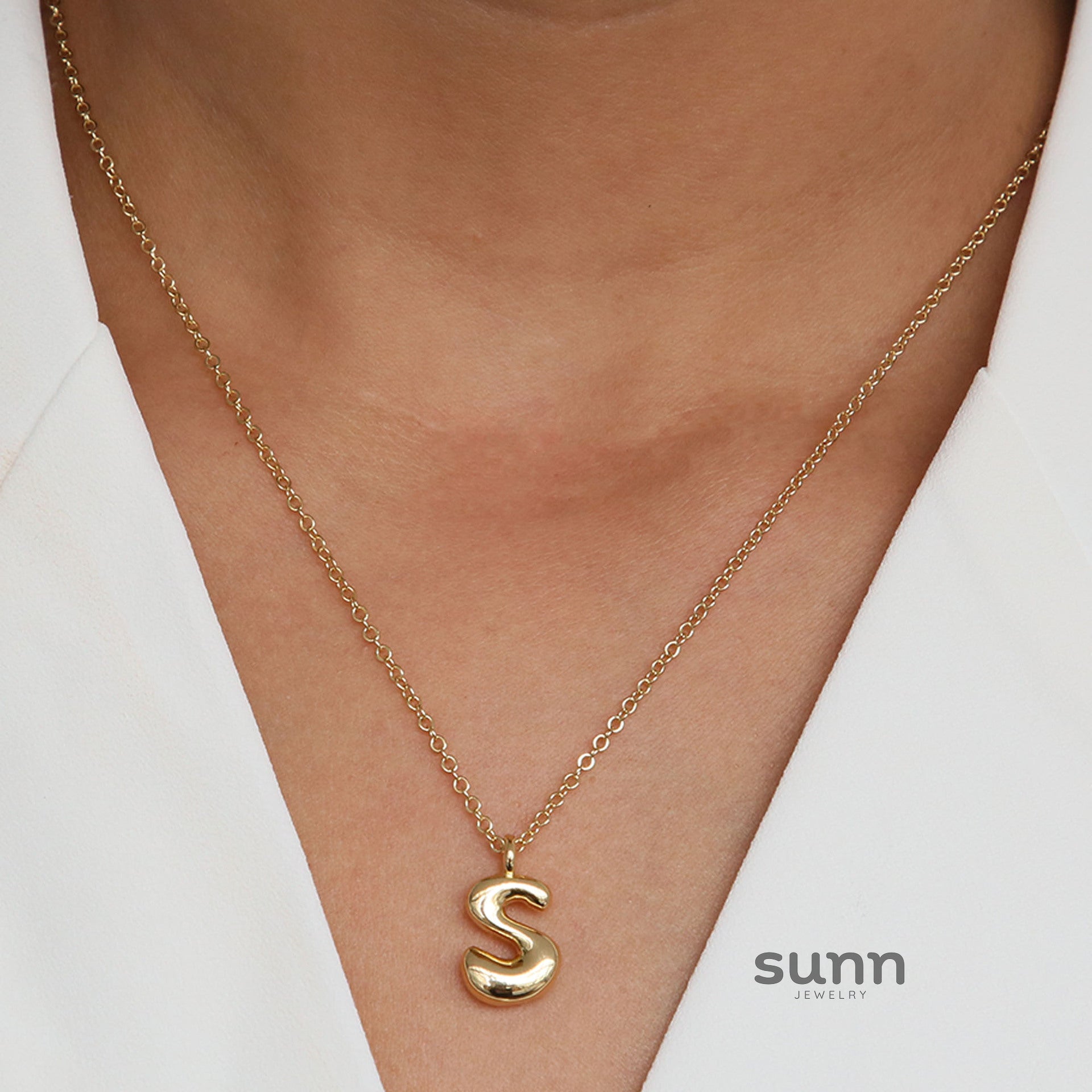 Vanya Gold Initial Bubble Necklace [5LU4UVLC]