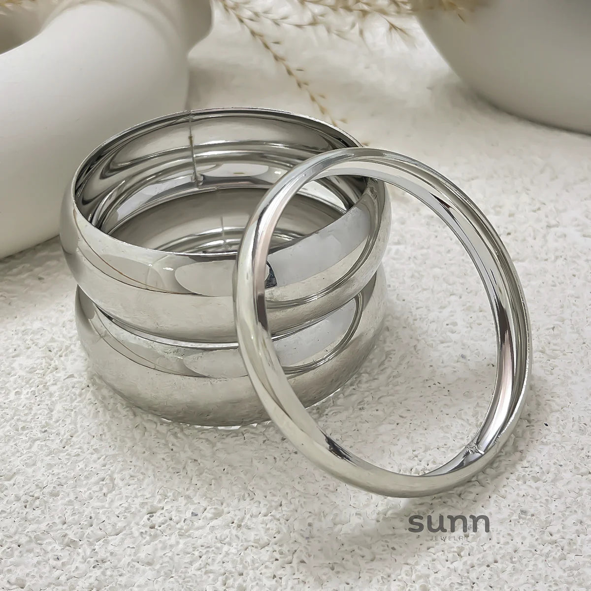 Venice Polished Metal Bangle Set