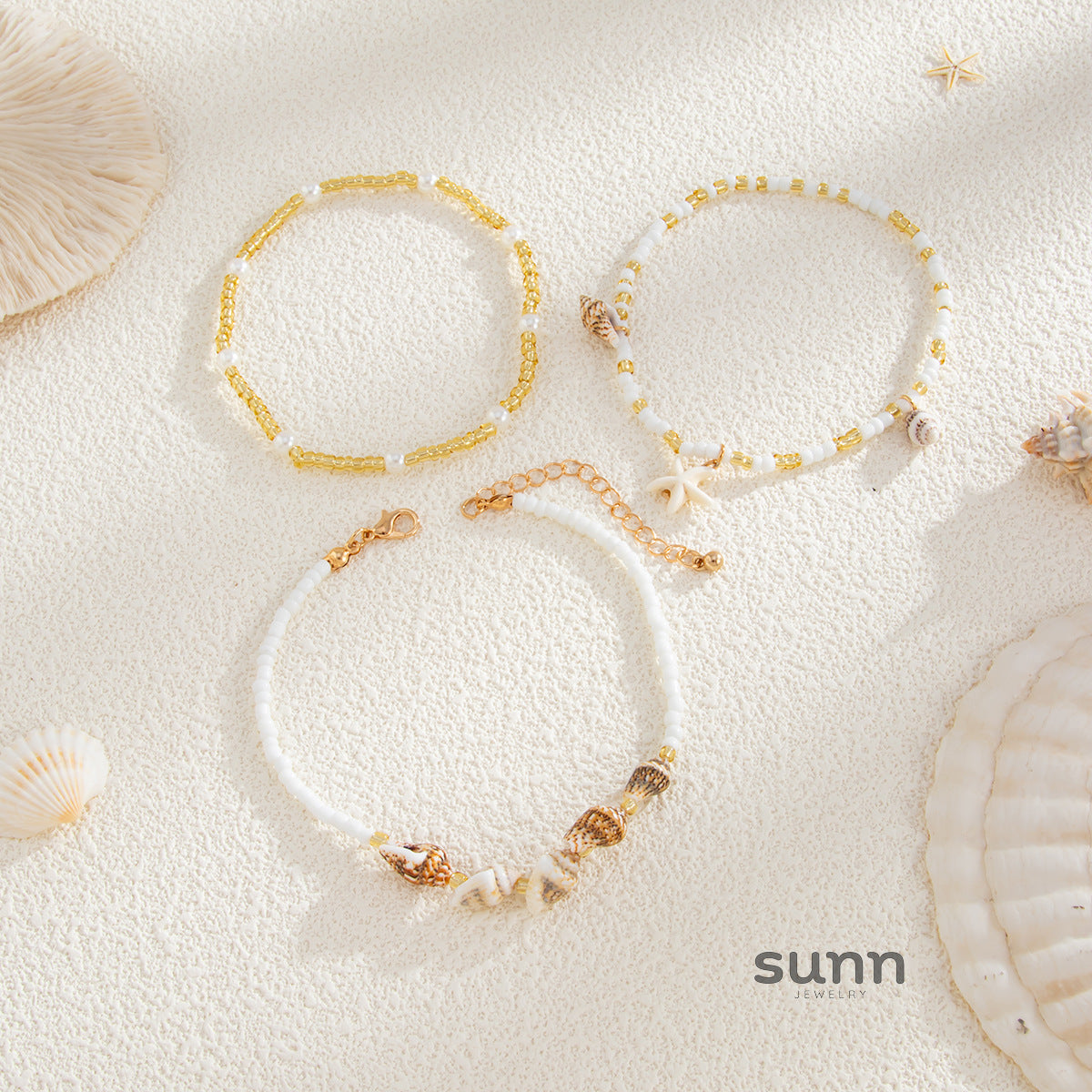 Viana Mixed Bead Shell Anklet [HYMHM1LU]