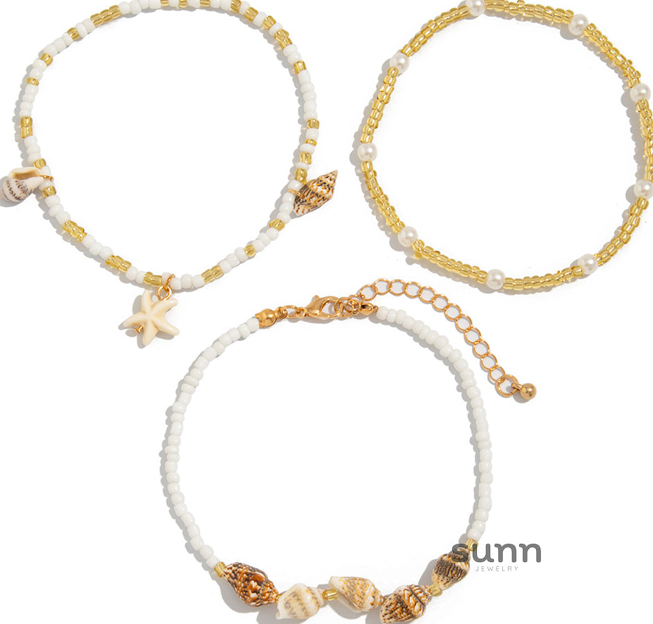 Viana Mixed Bead Shell Anklet [IUY472PZ]