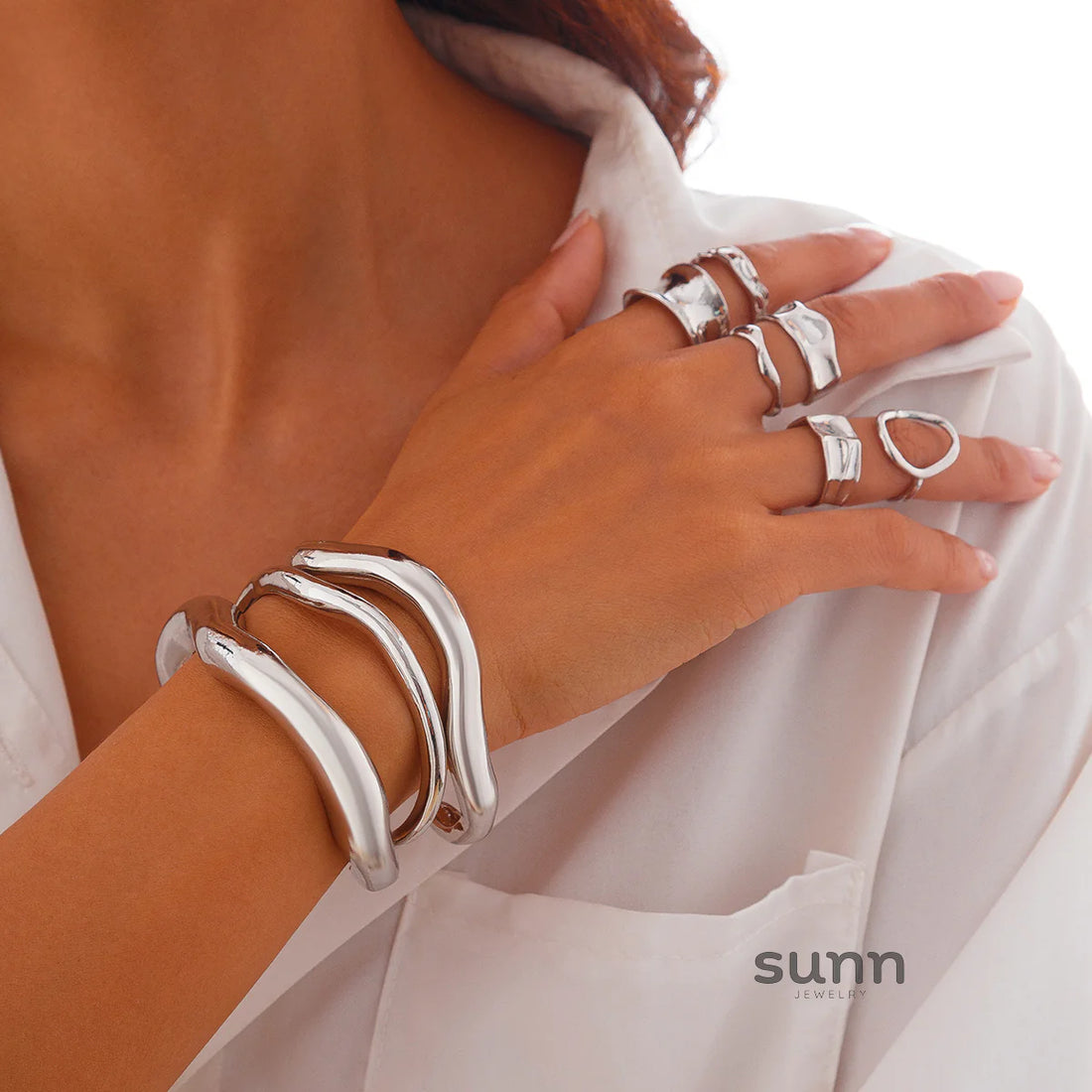 Vianney Irregular Metal Bangle Set