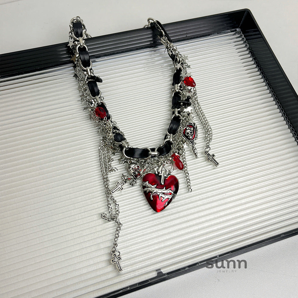 Vivian Thorn Heart Tassel Necklace [E5SKLBWG]