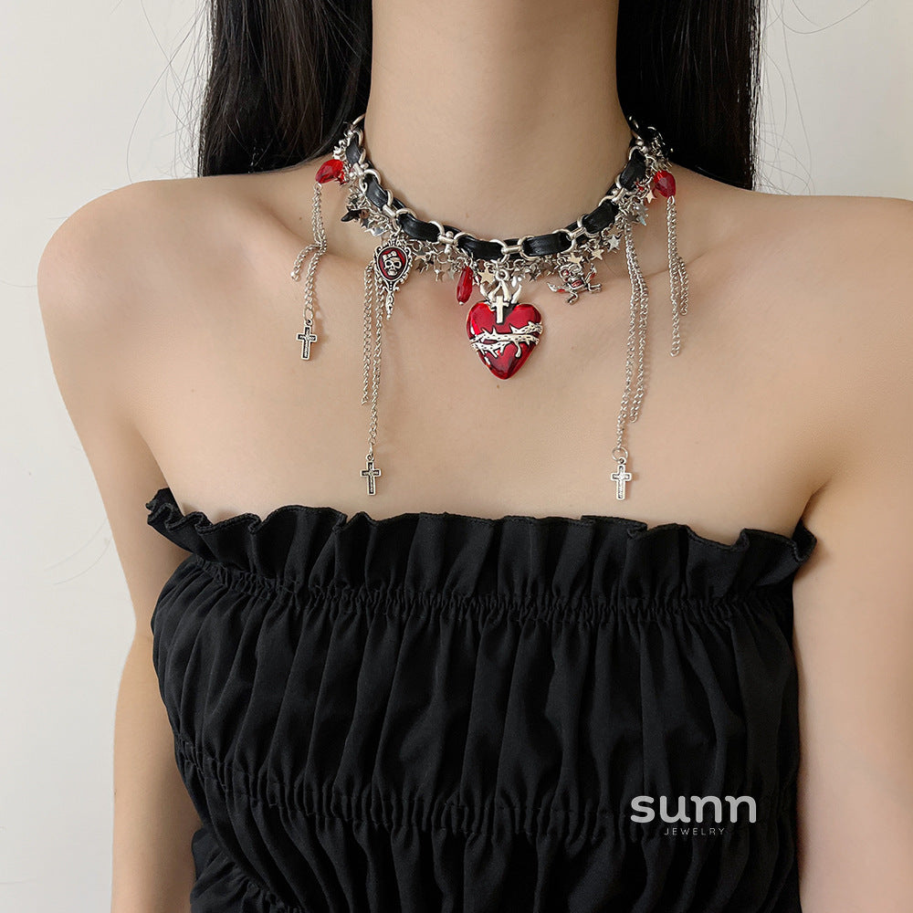 Vivian Thorn Heart Tassel Necklace [H6DHOTLK]