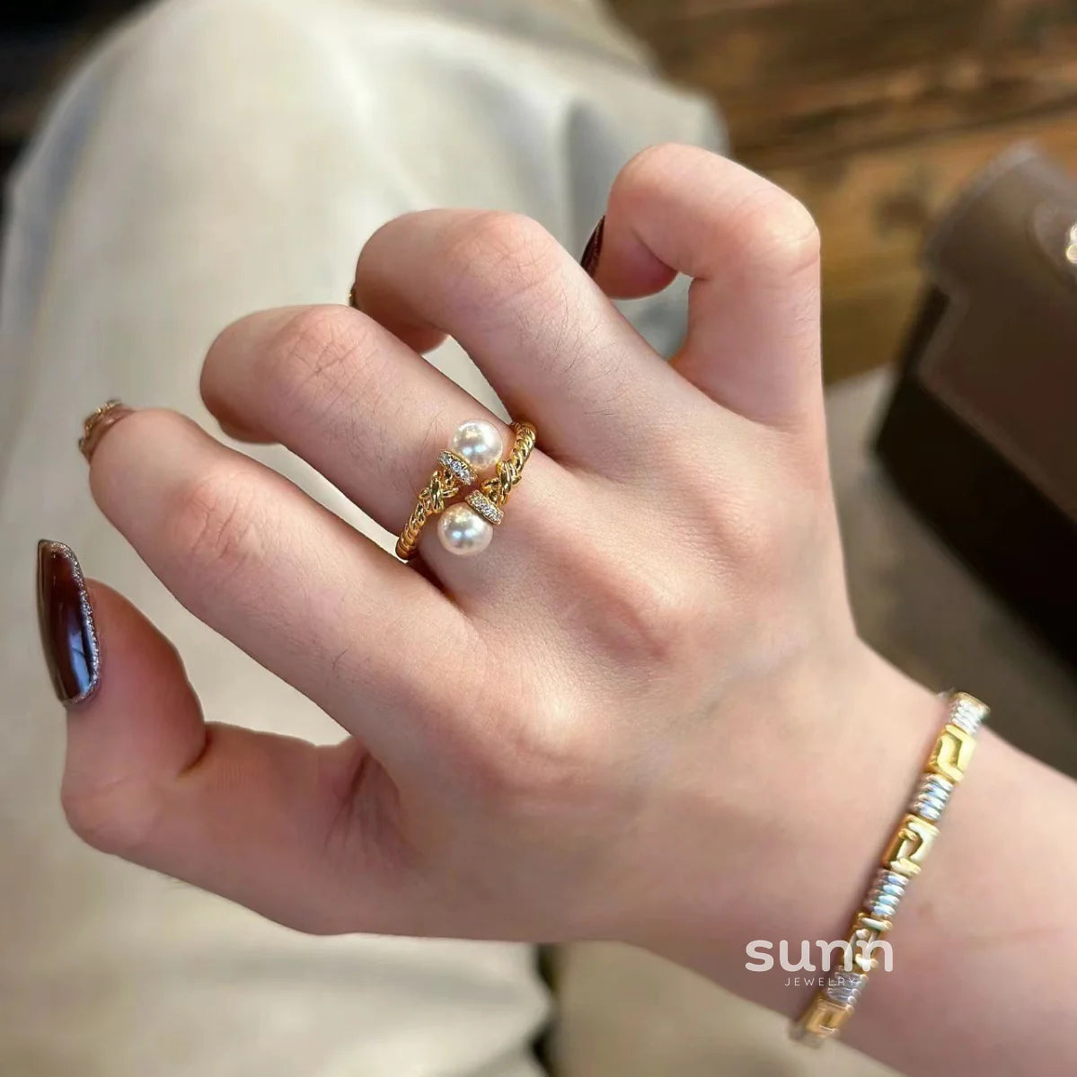 Vivian Vintage Pearl Twist Ring