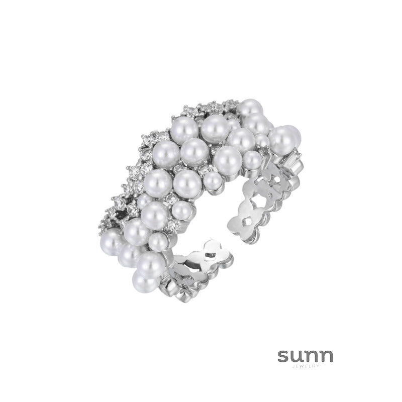 Wednesday Pearl Zircon Open Ring [EDRSPR7T]
