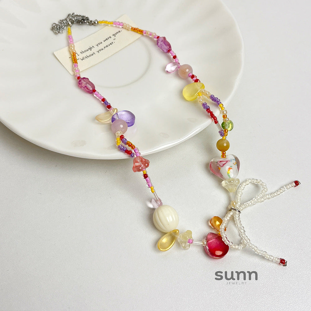 Westlyn Colorful Beaded Bow Necklace [64LK7E9A]