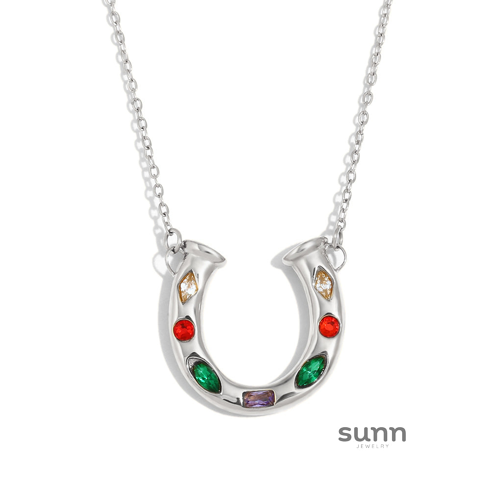 Whitlee Rhinestone U-Pendant Necklace [MWQ0GHW8]