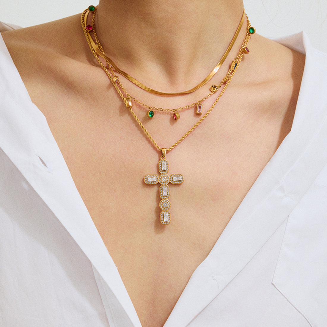 Willamina Layered Cross Necklace [A56LA0HD]