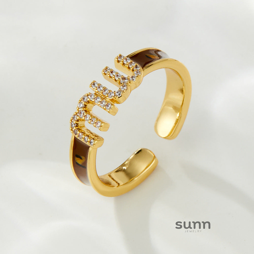 Ximena Enamel Letter Open Ring [J71GIUDO]