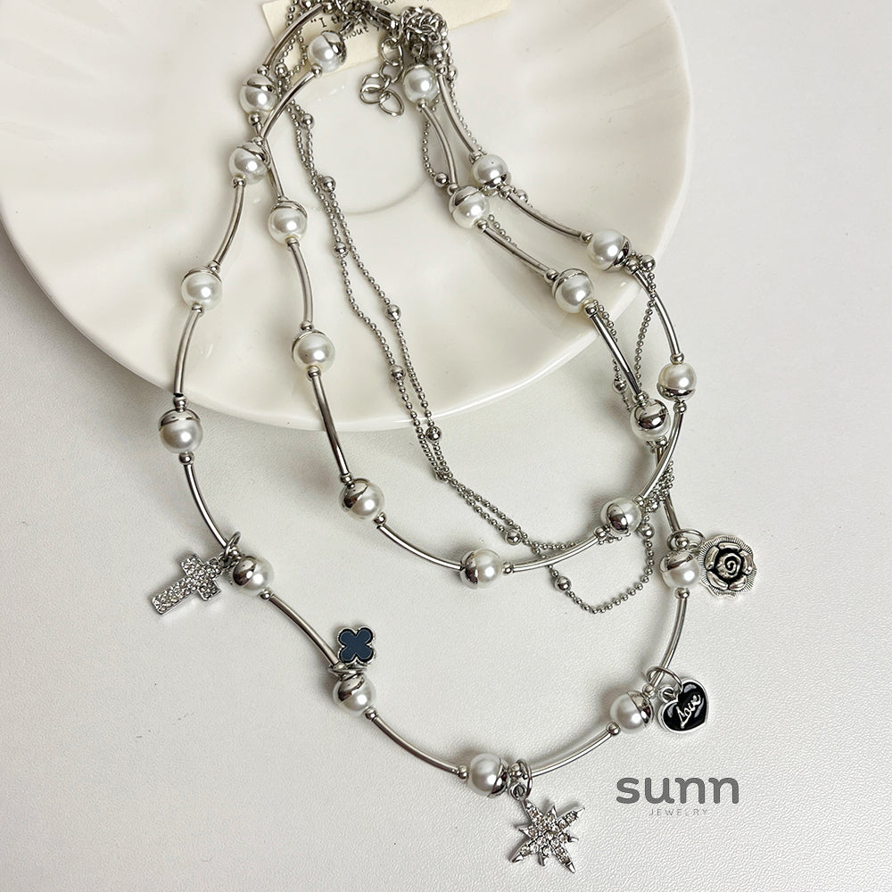 Xiomara Layered Pearl Heart Necklace [YEA0NXIA]