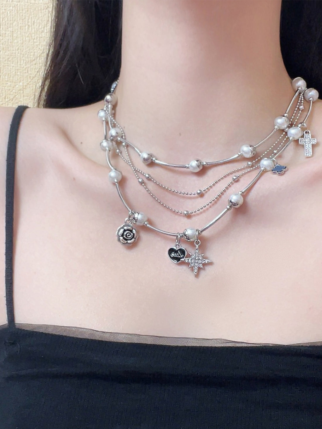 Xiomara Layered Pearl Heart Necklace [96NW9264]