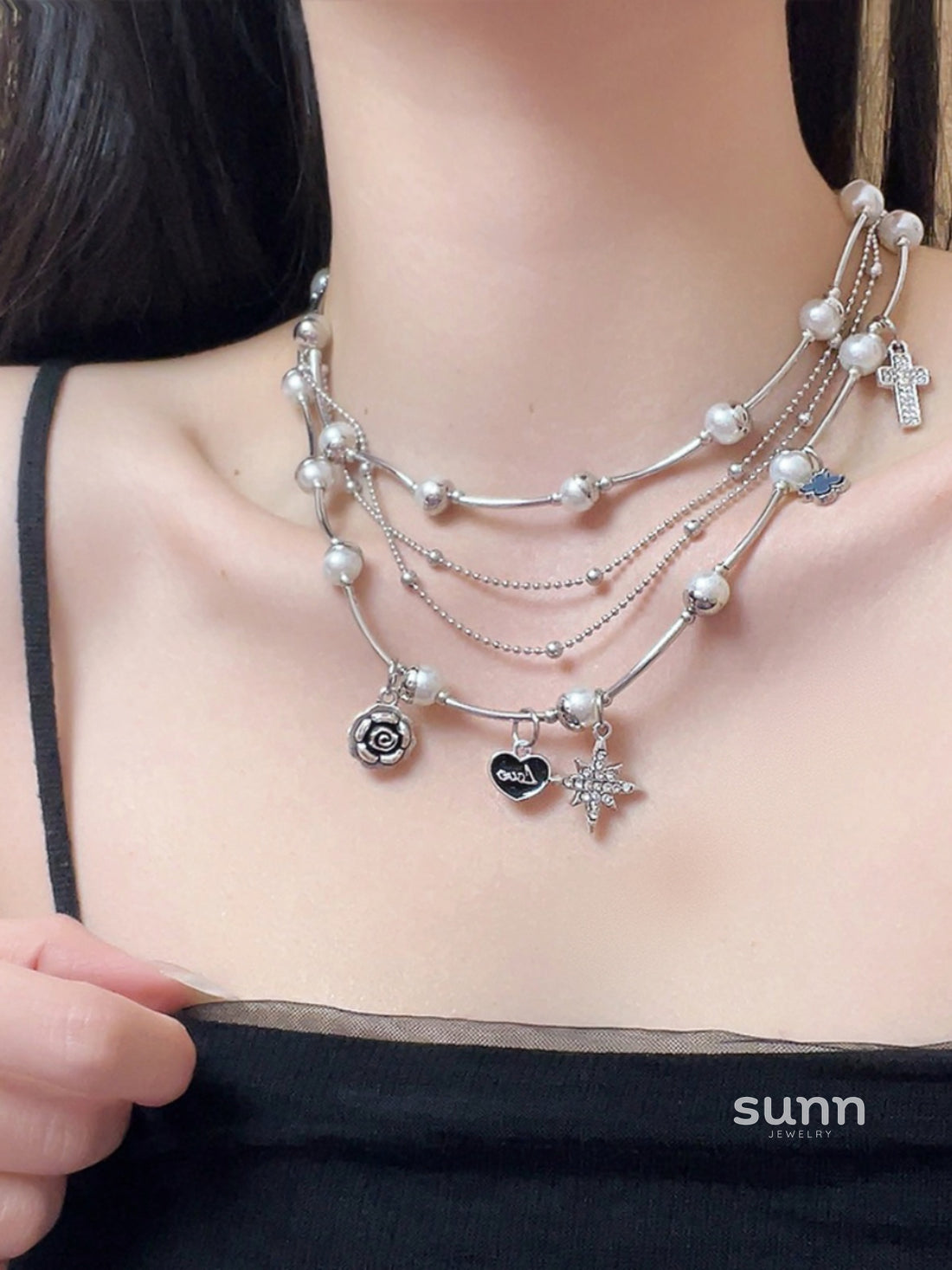 Xiomara Layered Pearl Heart Necklace [96NW9264]