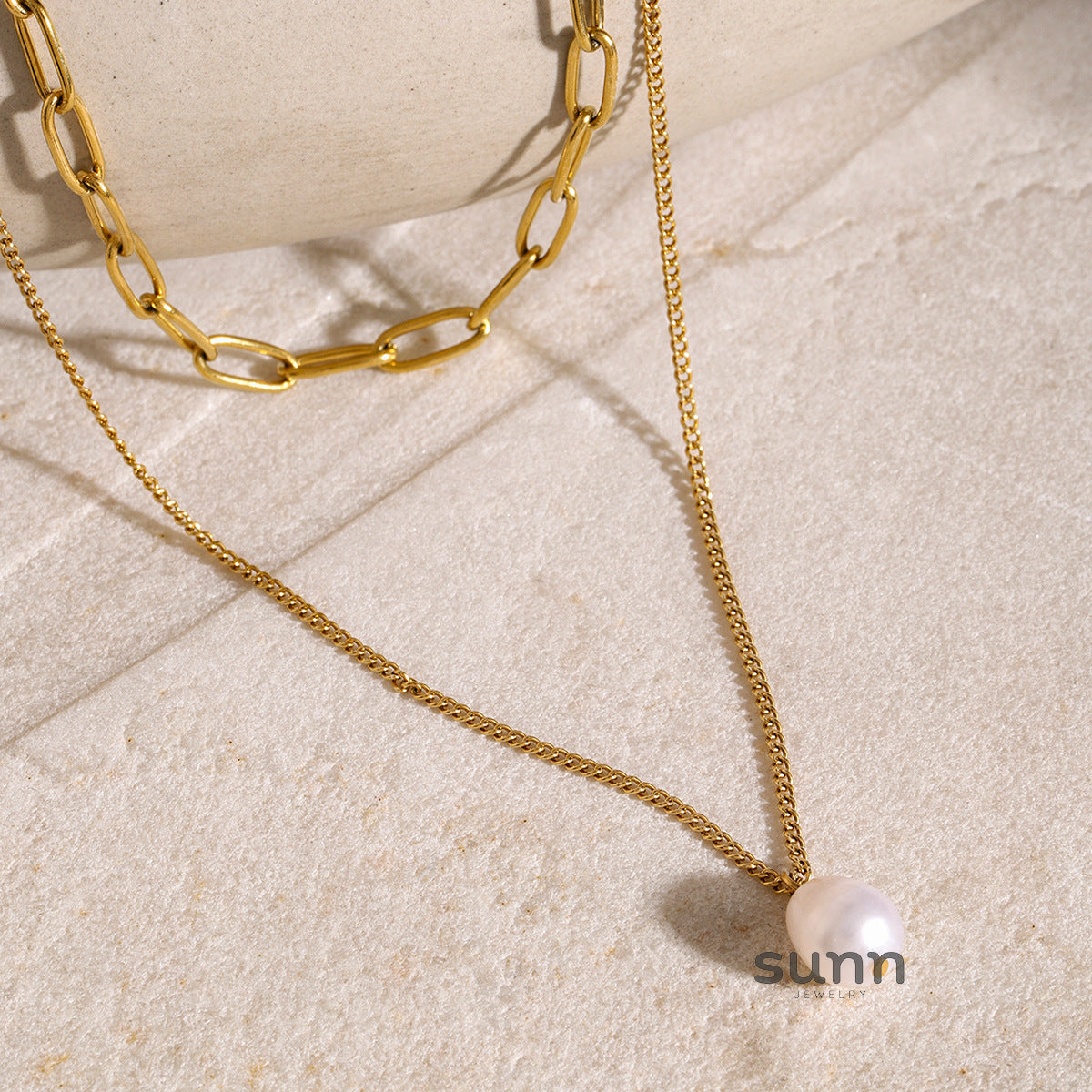 Xitlali Gold Tone Layered Pearl Necklace [E5D2NZ81]