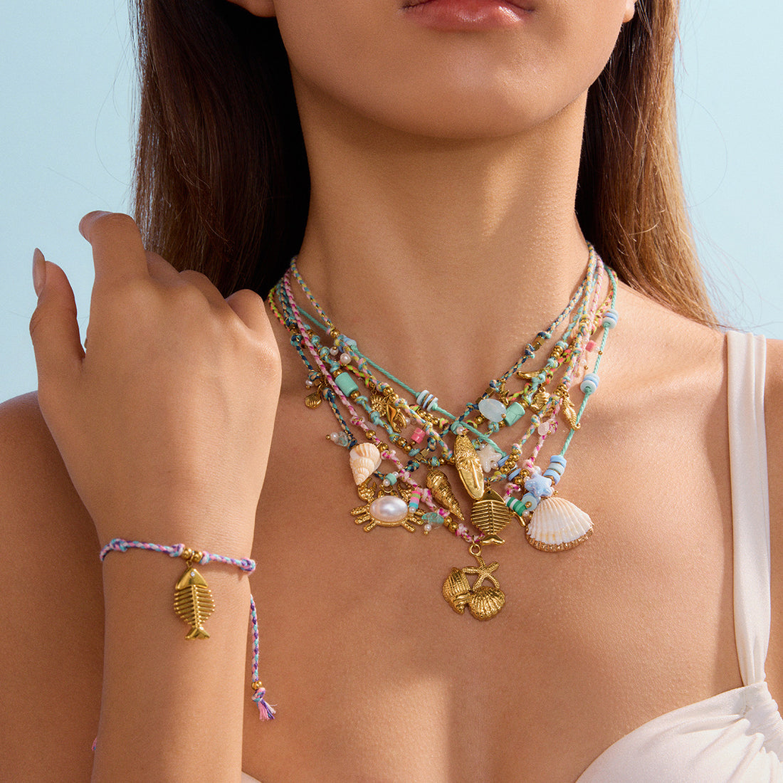 Xitlali Layered Braided Chain Necklace [DU84S12T]