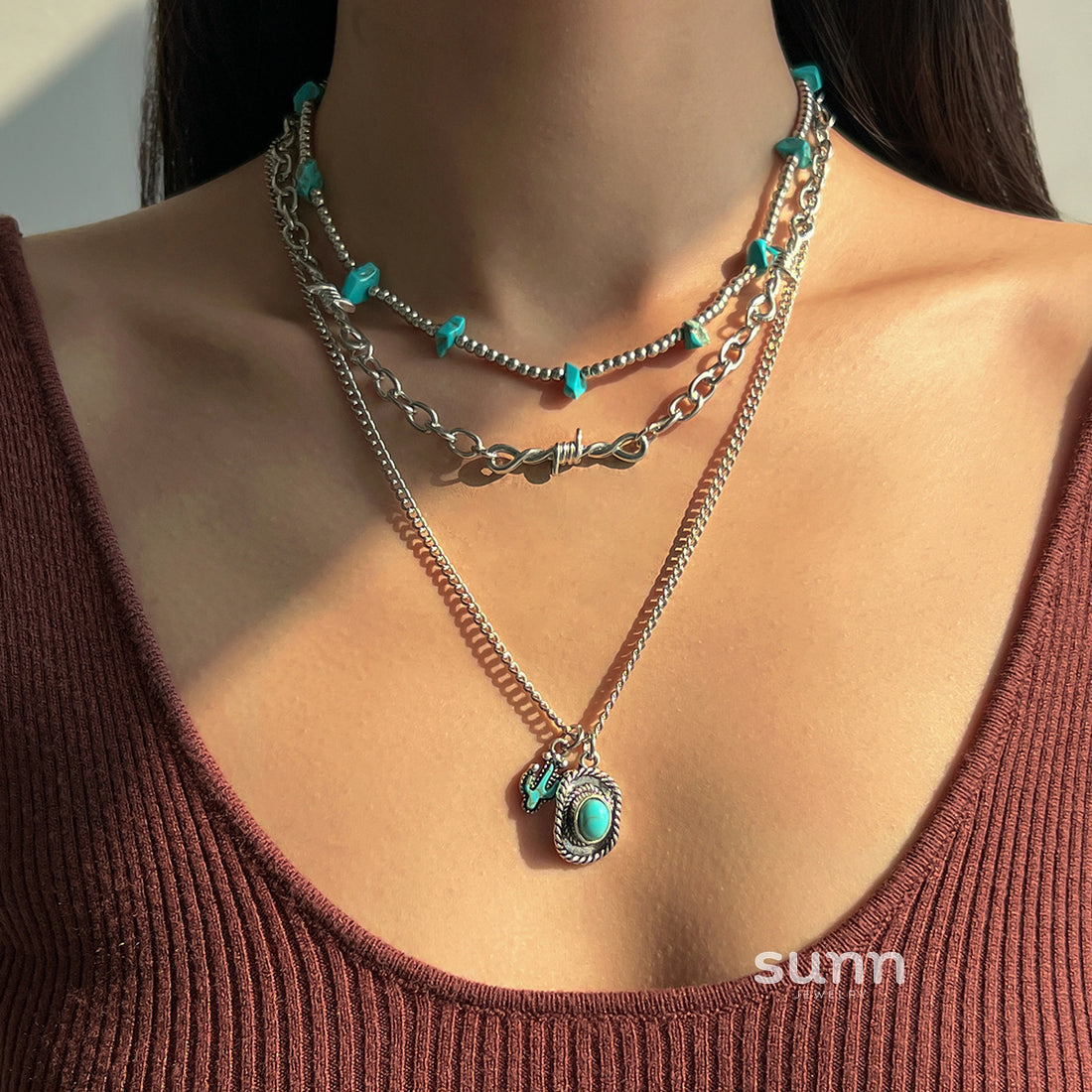 Yahaira Retro Cactus Layered Necklace [BN43LPNI]