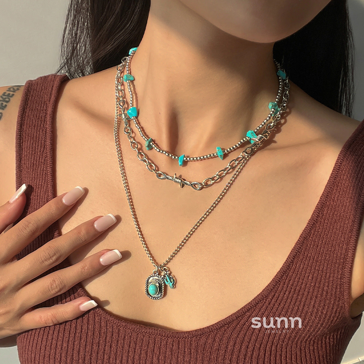 Yahaira Retro Cactus Layered Necklace [V586XHF0]