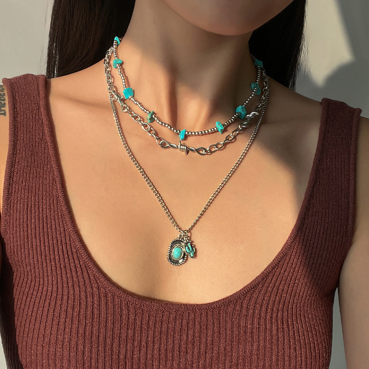 Yahaira Retro Cactus Layered Necklace [BN43LPNI]
