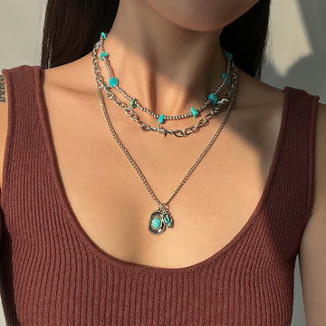 Yahaira Retro Cactus Layered Necklace [BN43LPNI]
