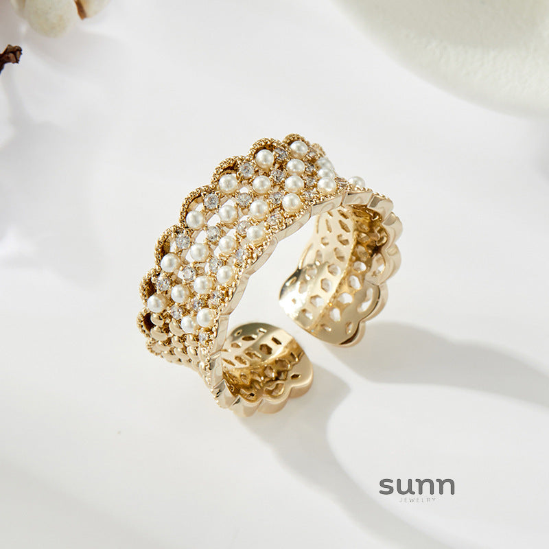 Yana Lace Pearl Stacking Ring [DWQ2TO53]