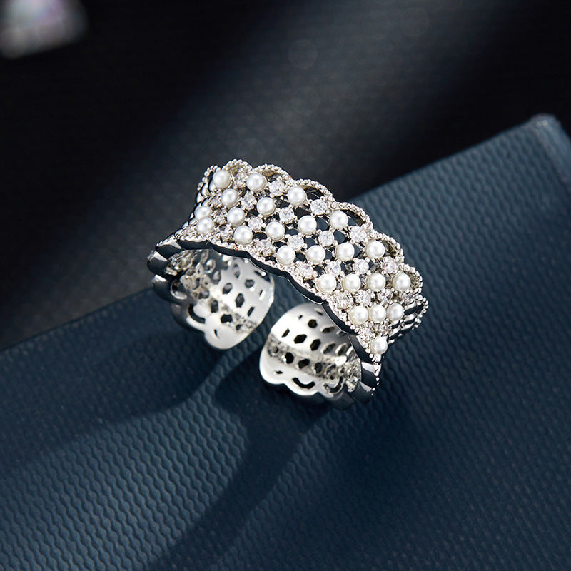 Yana Lace Pearl Stacking Ring [128S3D9Q]