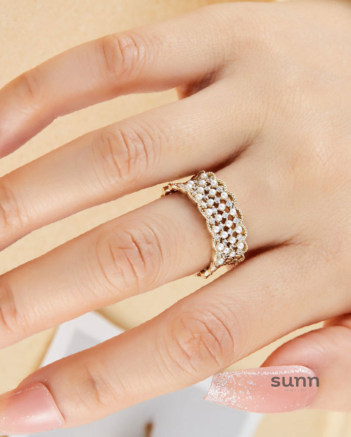 Yana Lace Pearl Stacking Ring [WKFS8AAB]