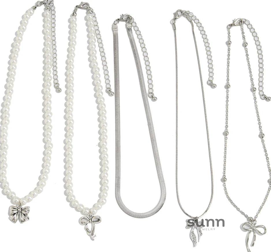 Yaretzi Layered Bow Pearl Necklace Set