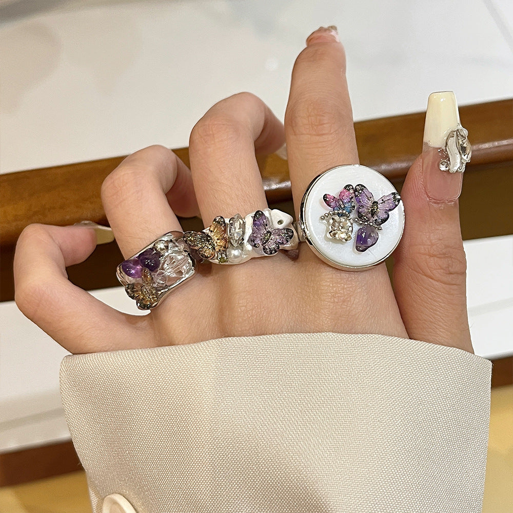 Ysabella Colorful Butterfly Open Ring [3QSB96G9]