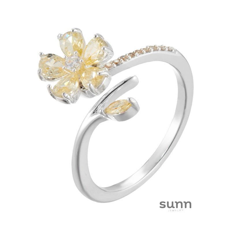 Zadie Floral Zircon Open Ring [NIY9WKL5]