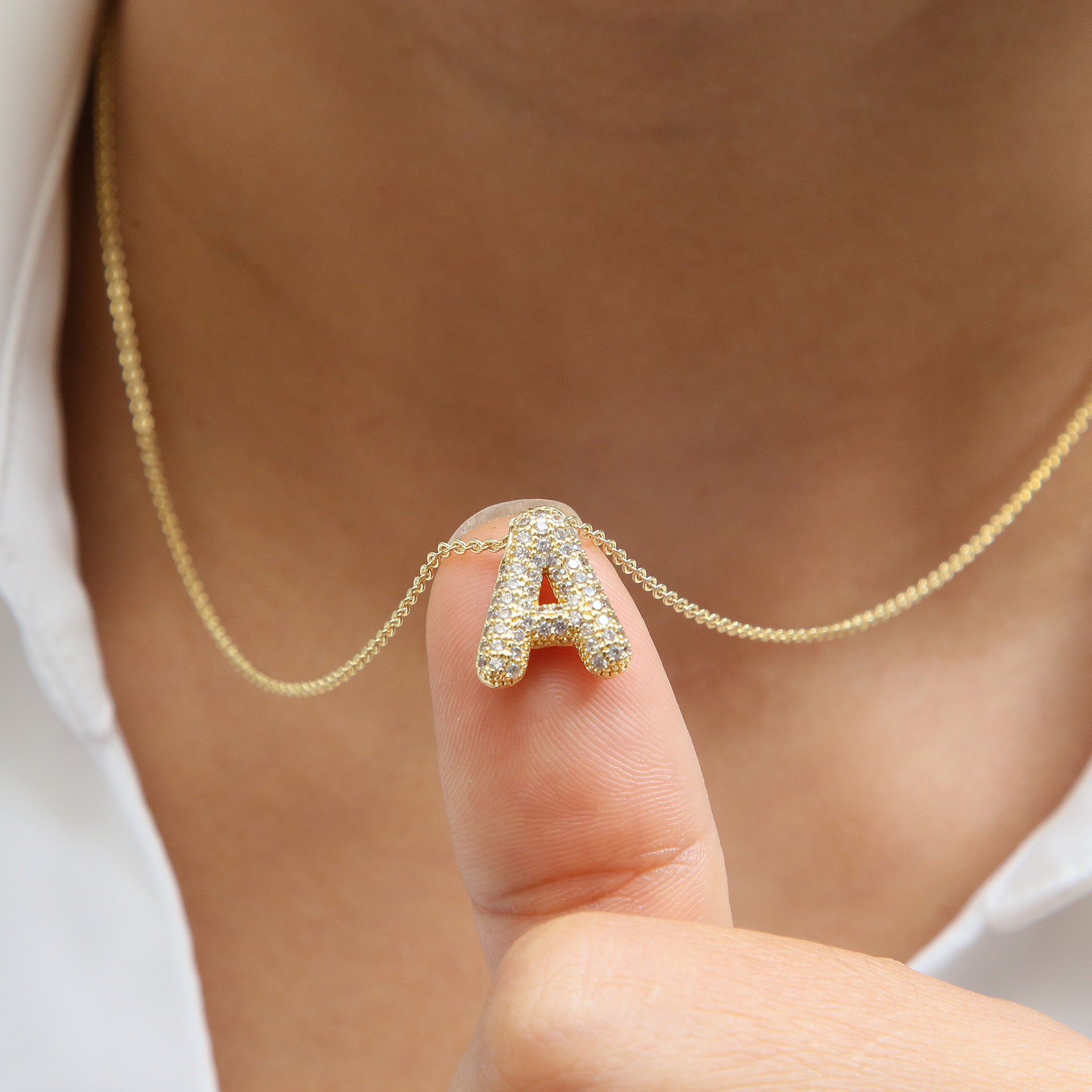 Zalia Gilded Bubble Letter Necklace [XF21BJJD]