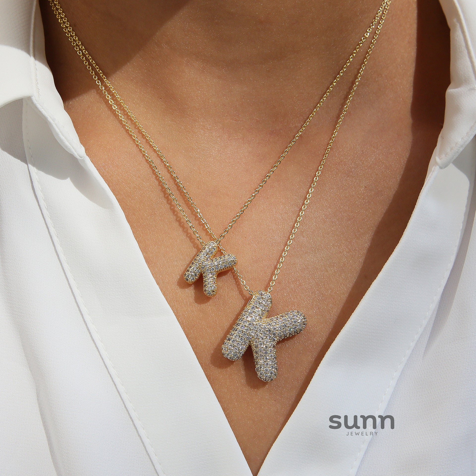 Zalia Gilded Bubble Letter Necklace [V6SX5M71]