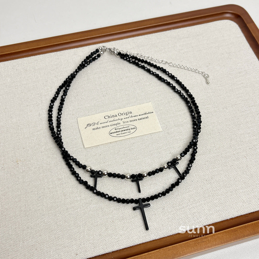 Zaniah Layered Cross Rivet Necklace [75RGIB92]