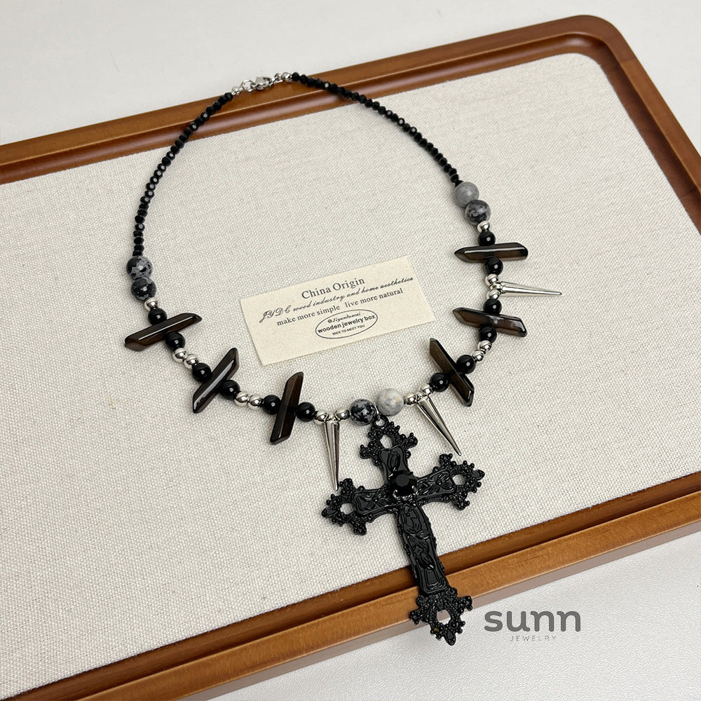 Zaniah Layered Cross Rivet Necklace [5GMEVZMK]