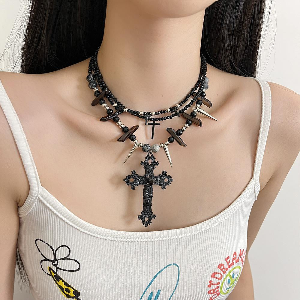 Zaniah Layered Cross Rivet Necklace [Y8M60G9E]