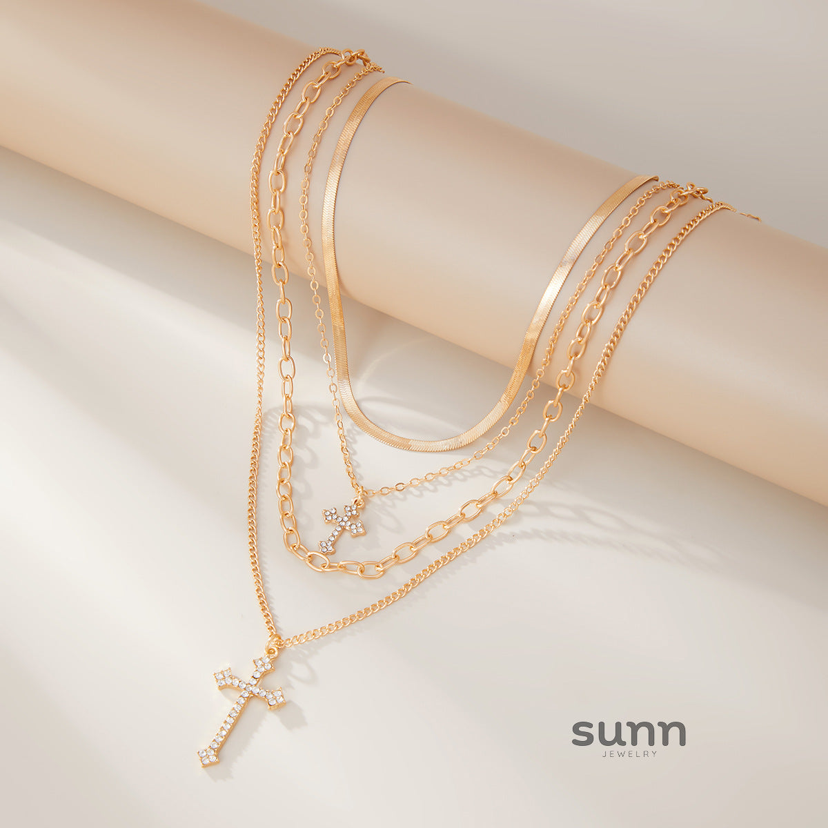 Ziva Layered Cross Pendant Necklace [J78UOOK9]