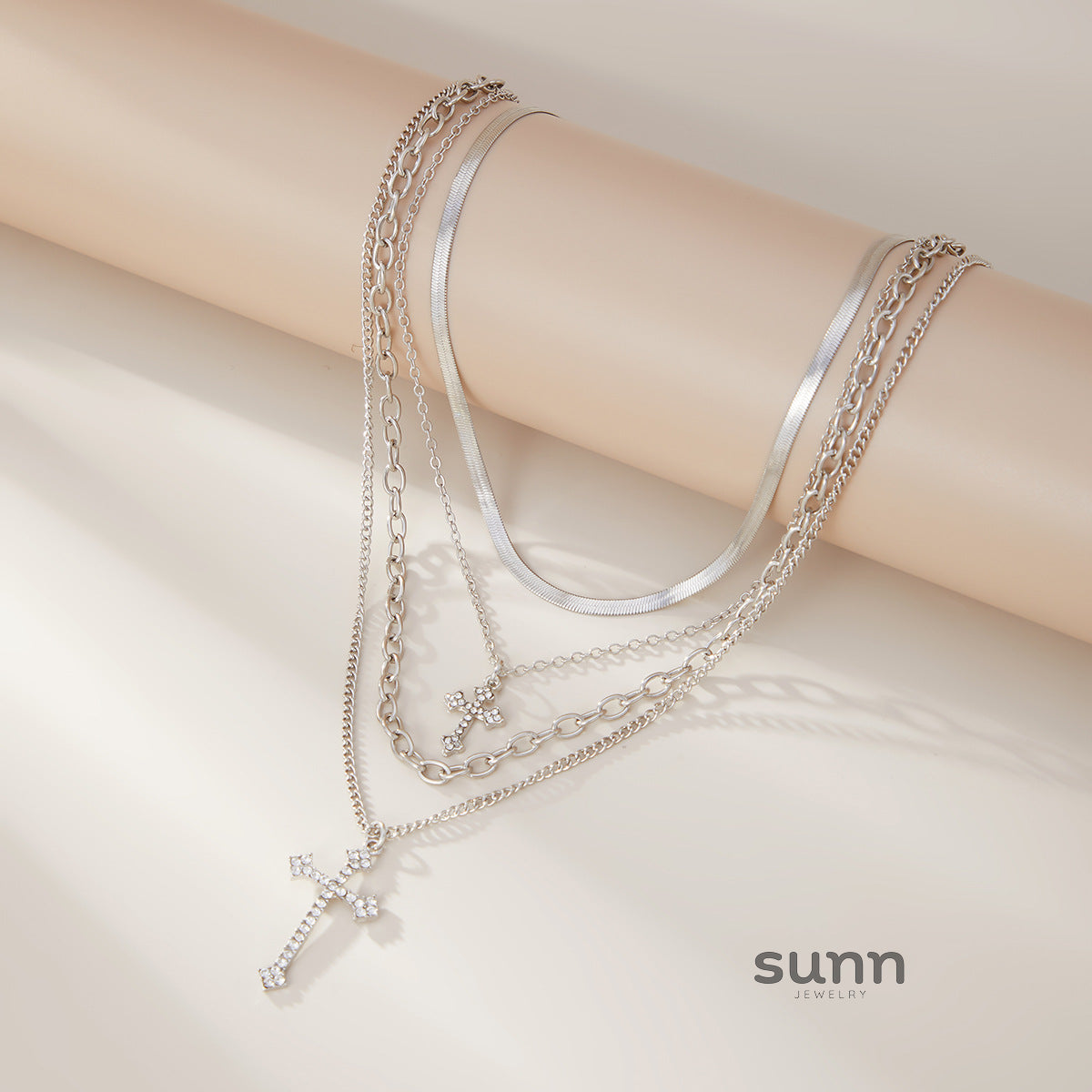 Ziva Layered Cross Pendant Necklace [7FFER78P]