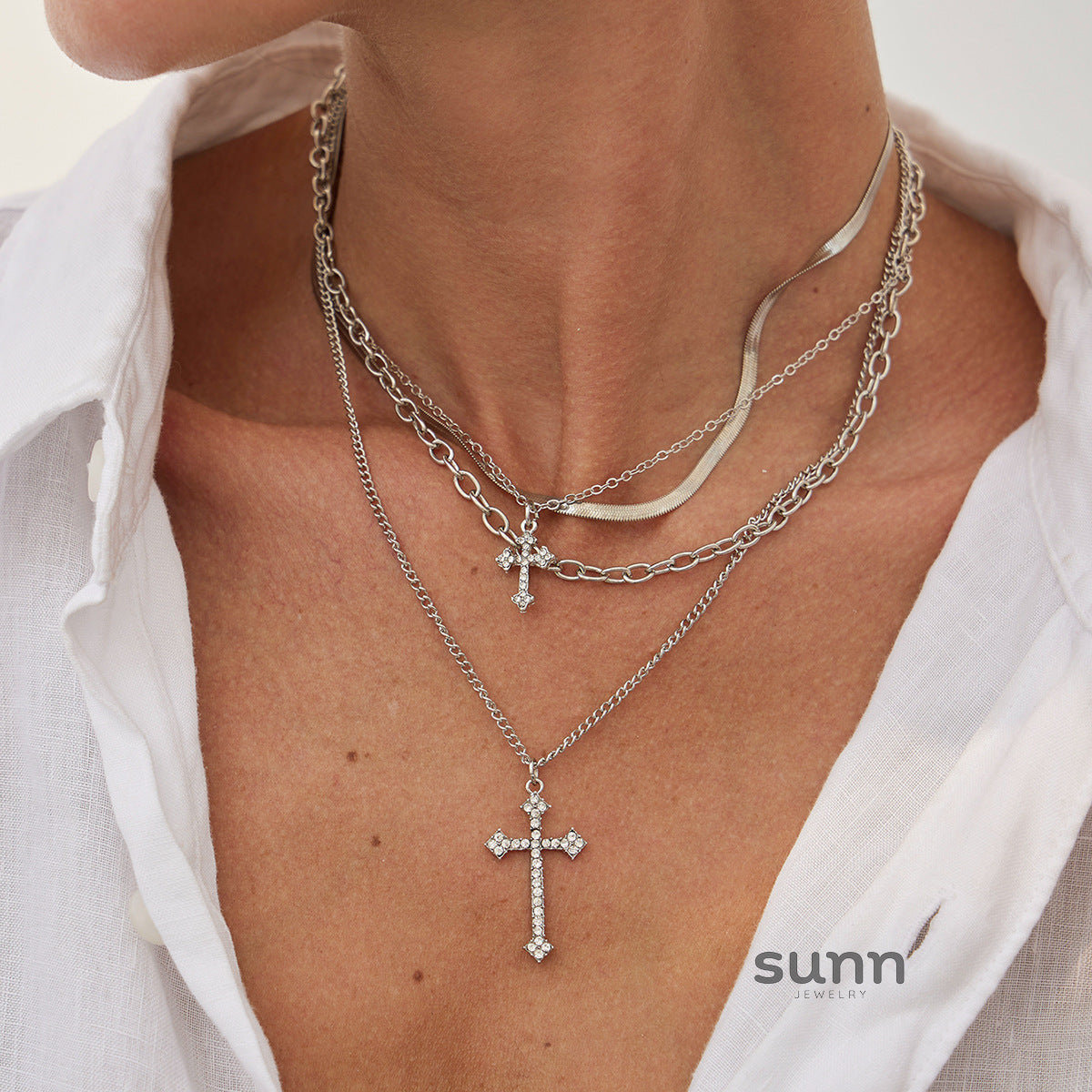 Ziva Layered Cross Pendant Necklace [YXI16G7K]