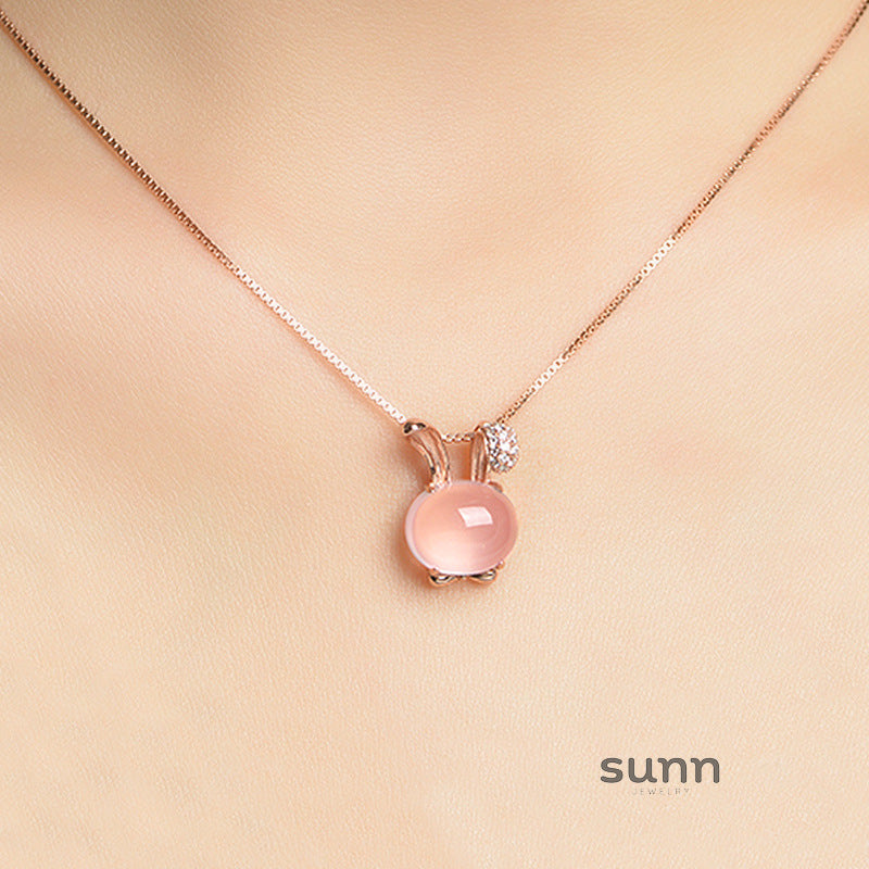 Zoee Pink Crystal Rabbit Necklace [1Y548QTU]
