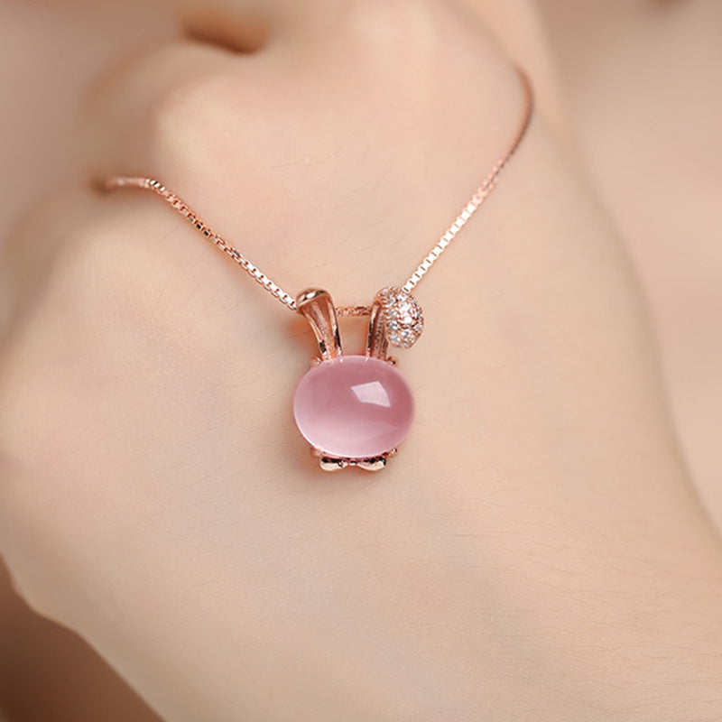 Zoee Pink Crystal Rabbit Necklace [DPHV5K1N]